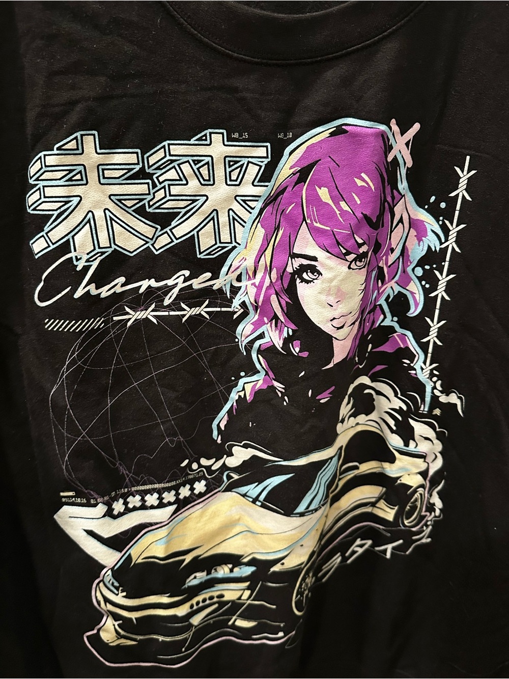 BoohooMAN Anime Girl & Sports Car Tee — Black with Purple Accent